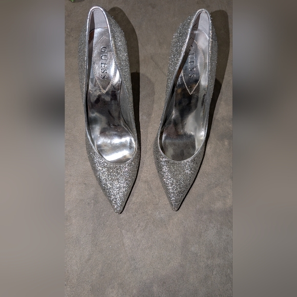 Guess Silver Glitter Sparkle Women's Heels - Picture 1 of 13